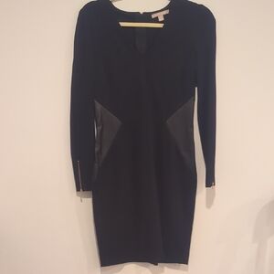 Banana Republic Black Long Sleeve Dress with Leather Accents
